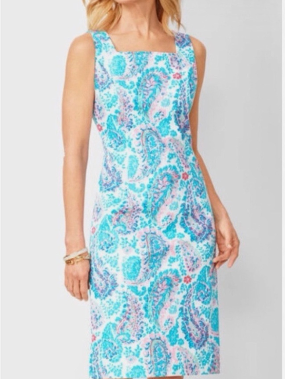 Talbots Aqua and Pink Paisley Midi Sheath Dress